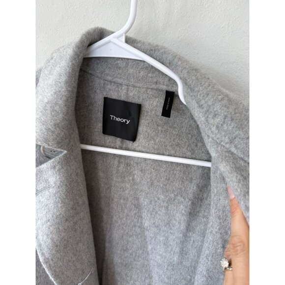 $899 Theory Coat Womens Small S Gray Wool Cashmere Long Overcoat Pockets Trench - Picture 6 of 8
